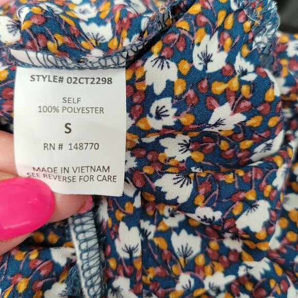 Sienna Sky Women’s Small Blue Floral Cross Tie 3/4 Sleeve Ruffle Waist Top - Picture 8 of 8